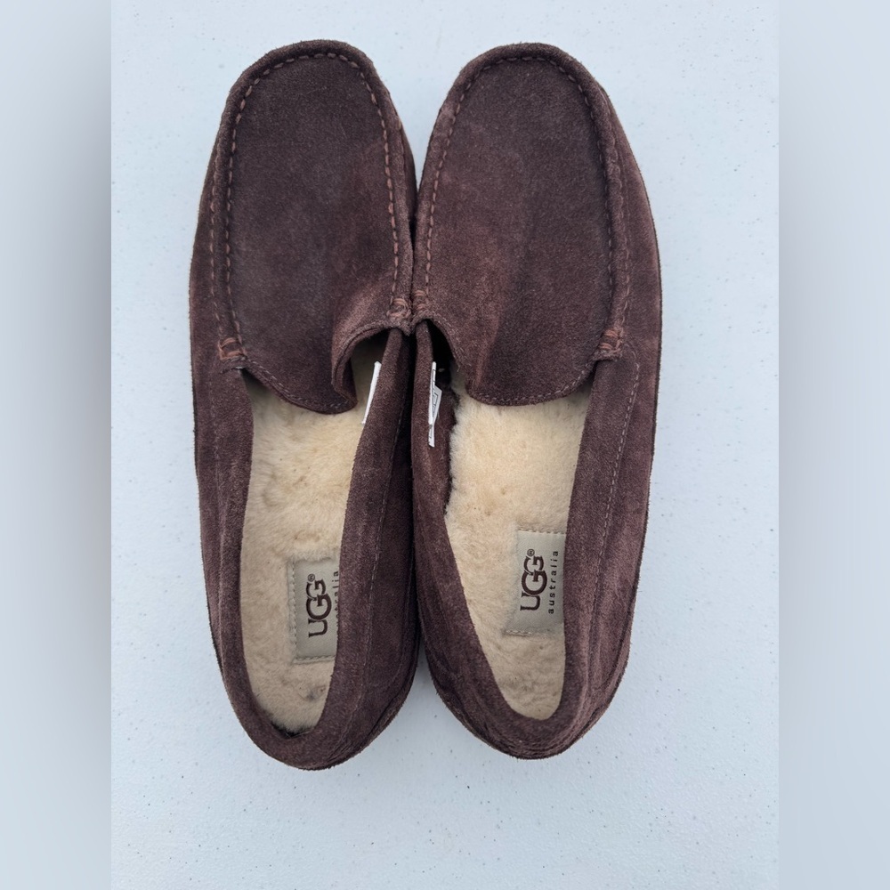 UGG MEN'S BROWN LEATHER SUEDE SLIP-ON LOAFERS DRIVING SHOES SIZE: 12 ascot - Picture 6 of 10